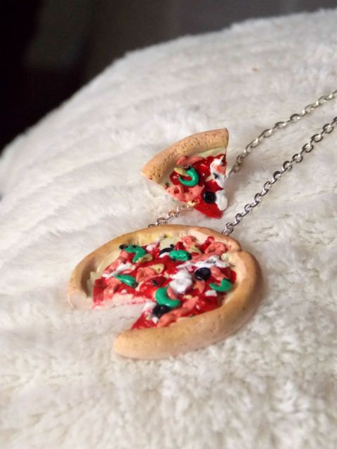 Friendship Necklace - Food Jewelry - Pizza Necklace Plus Pizza Ring - Friends - Miniature Pizza Jewelry - Food Jewelry - Fimo Food